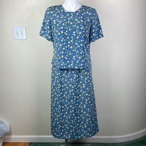 The Tog Shop Vintage Skirt Set Blue Yellow Floral